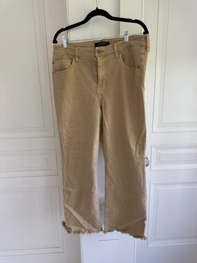 Liverpool Frayed Hem Wide-Leg Jeans in Tan